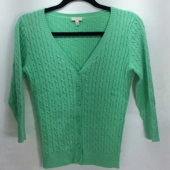 Talbots Mint Green Button Sweater with 3/4 Sleeves - Picture 3 of 7